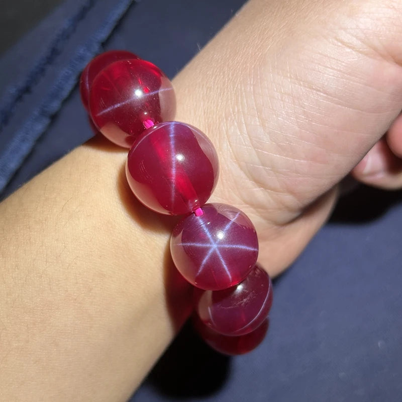 luckacco red star stone ruby jewelry beads bracelet synthetic corundum 9 mohs 14mm 16mm 18mm
