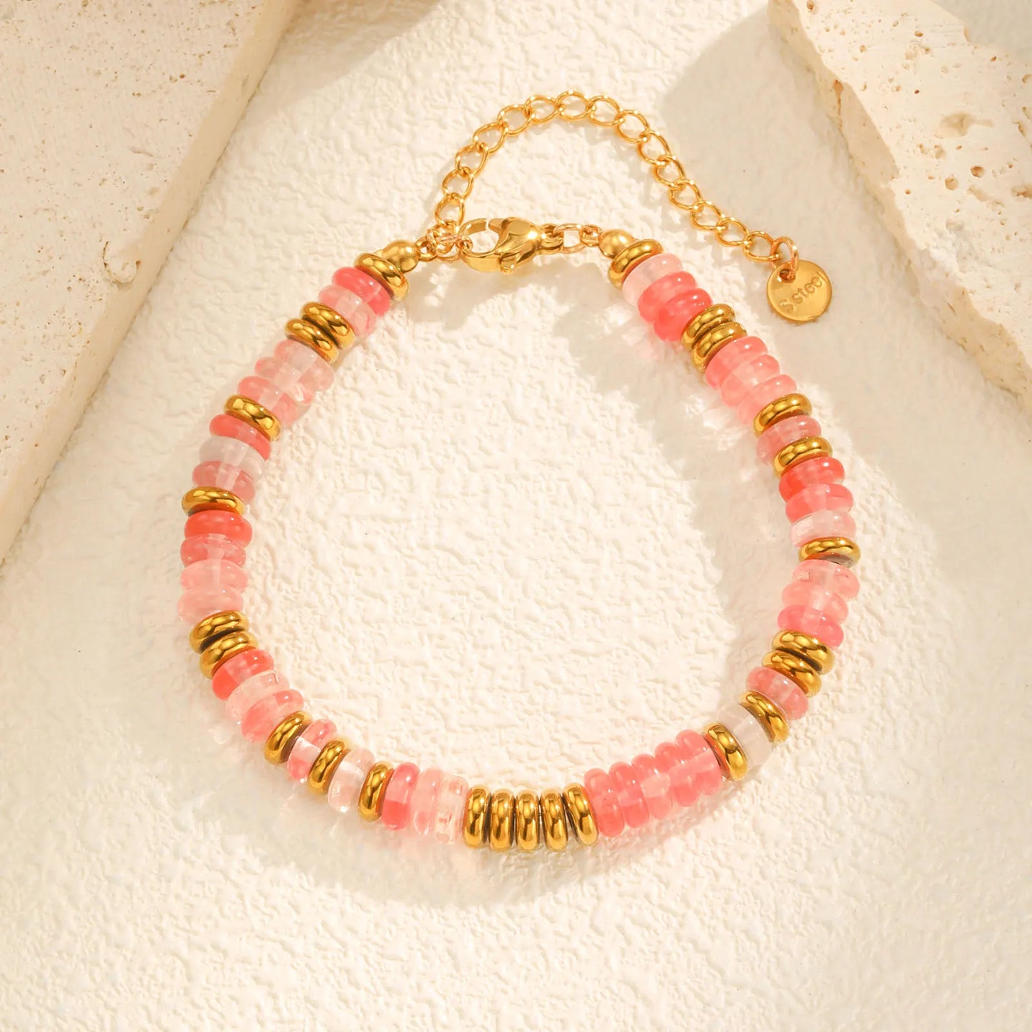 luckacco colorful natural stone bead bracelet for women,stainless steel chain bracelets,lucky jewelry gifts