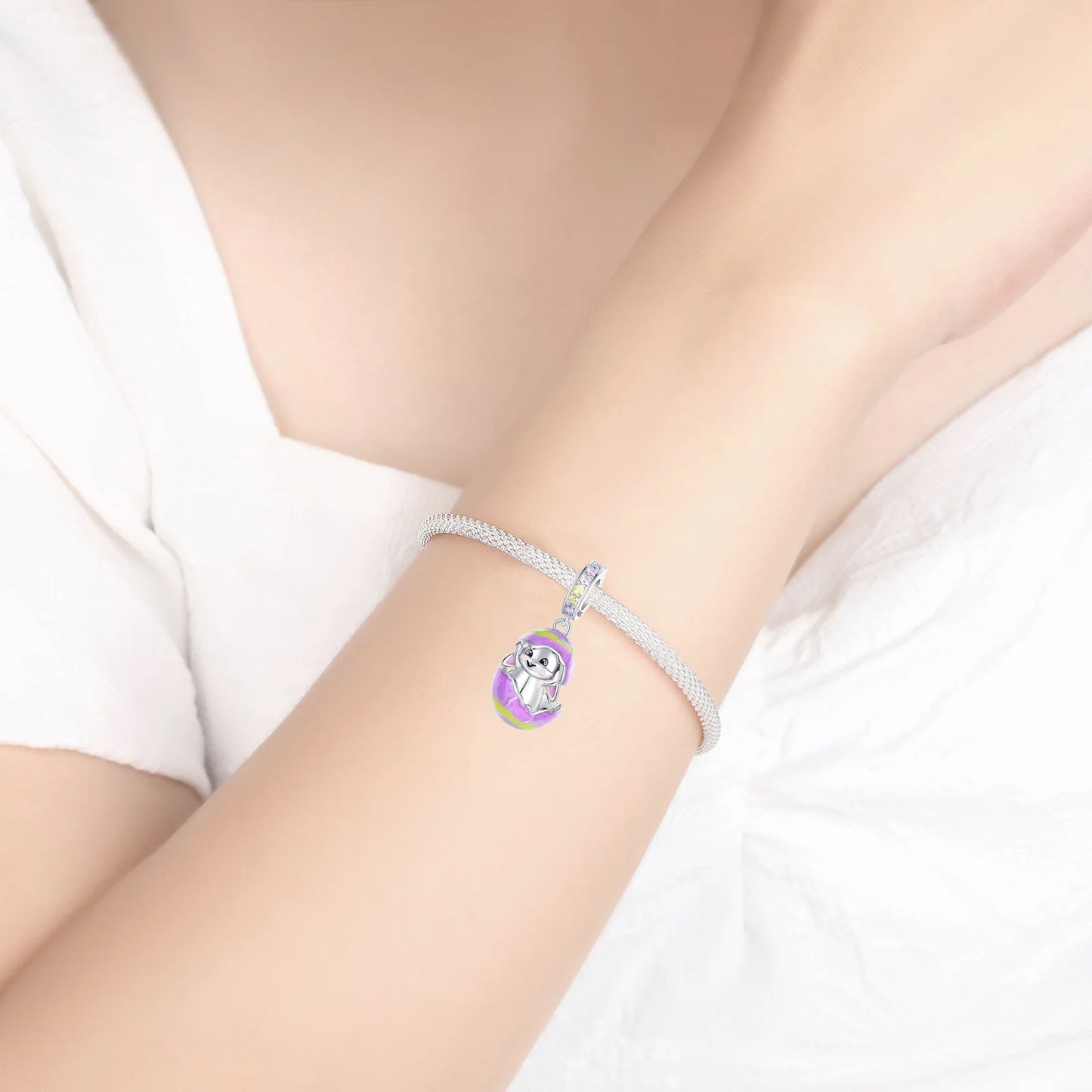 luckacco 925 sterling silver golden charms easter can be opened eggs bead rabbit pendants fit original bracelet diy jewelry gift