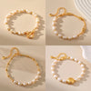 Luckacco Fashion Freshwater Pearl Gold Plated Beaded Bracelet for Women Natural Pearls with Link Chain Bracelet Bangles Charm Jewelry