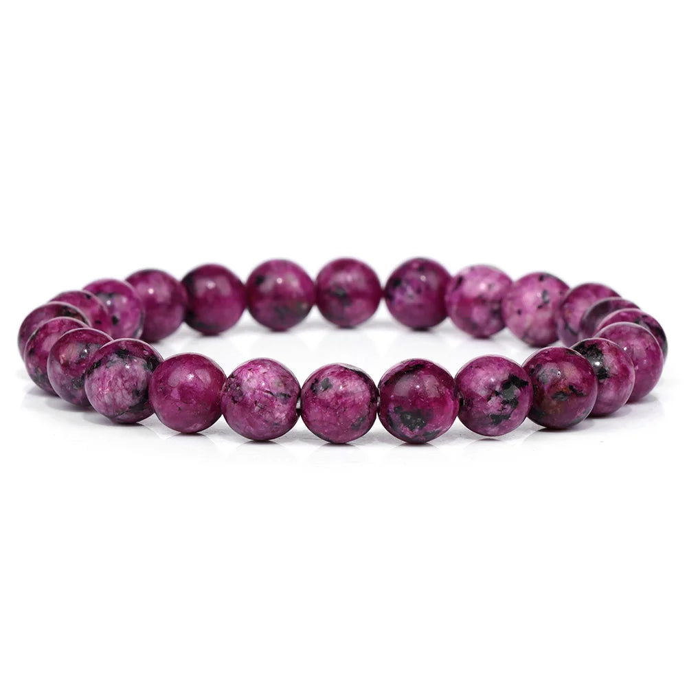 luckacco purple stone bracelet 8mm natural stone fire dragon agates amethysts fluorite jasper beads elastic bracelets for women men
