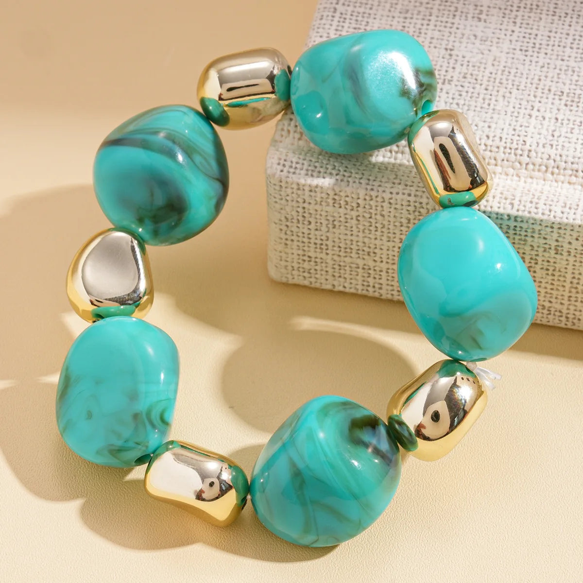 luckacco 7 styles trendy splicing acrylic round beads bracelets bohemian thick irregular resin elastic bangles retro jewelry for women f