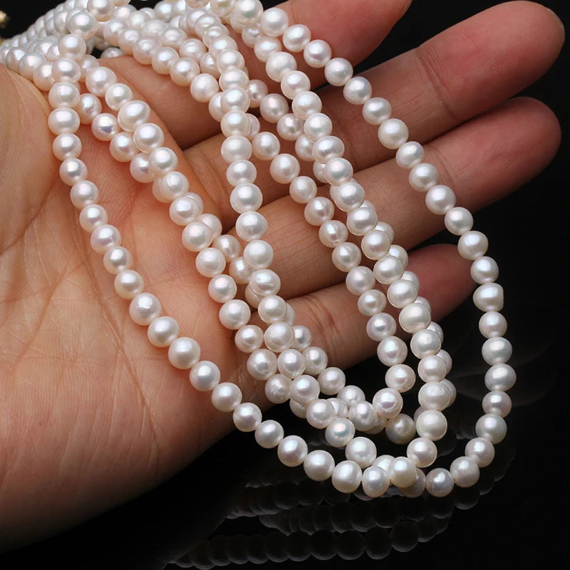 luckacco women's necklace white natural freshwater round long pearl necklace bride weddings gift pearl sweater chains