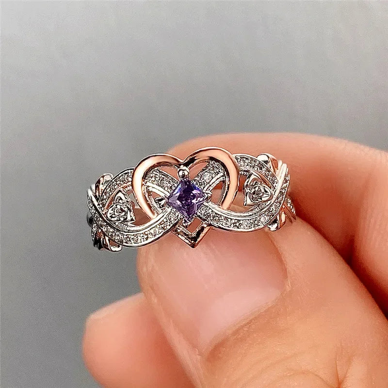 luckacco creative women's heart rings with romantic rose flower design wedding engagement love rings hot sale aesthetic jewelry