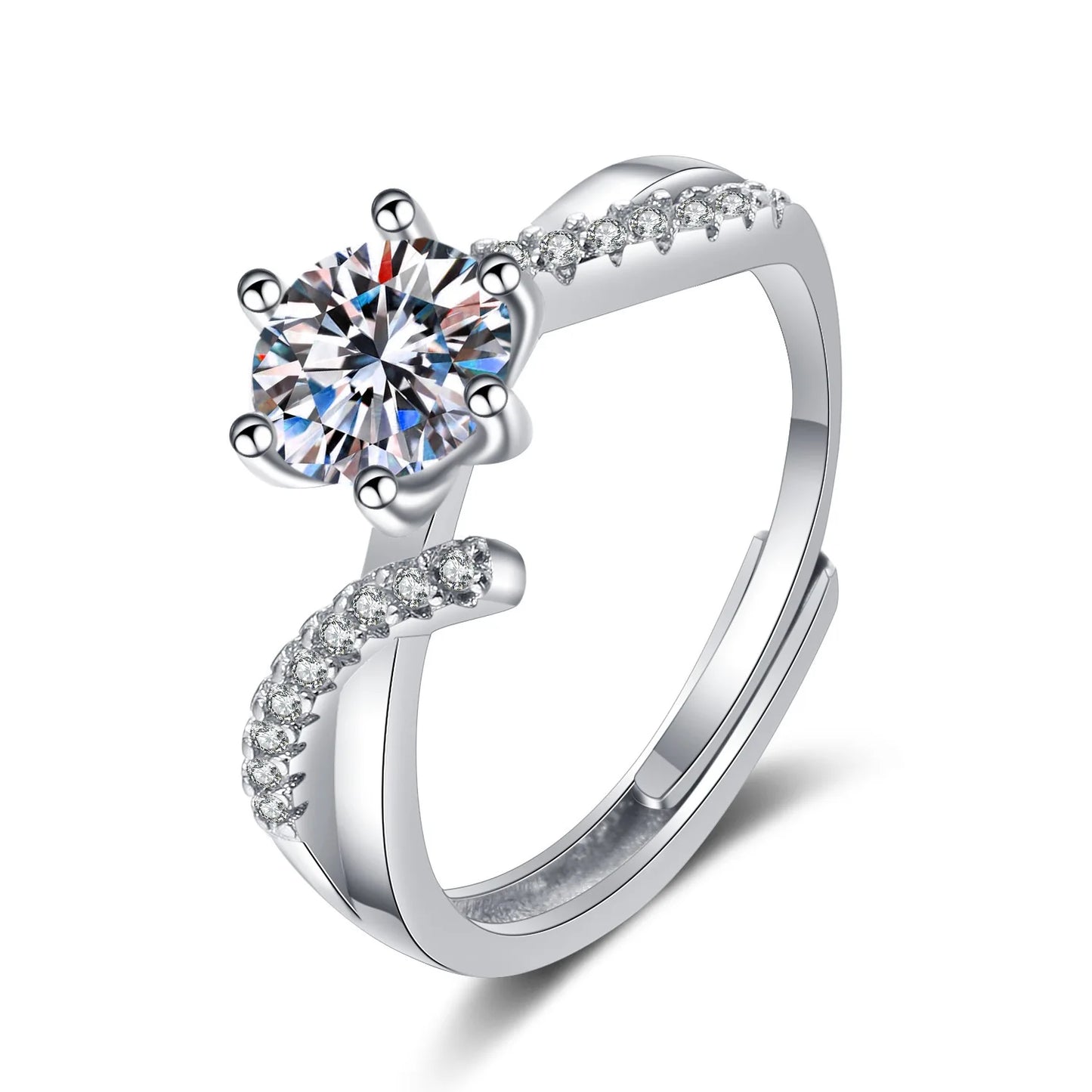 luckacco light luxury sweet s925 sterling silver and white gold moissanite ring female six-claw wedding ring