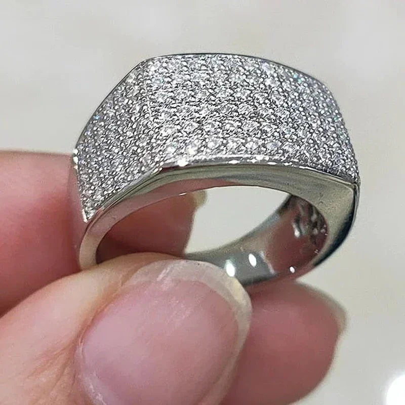 luckacco 2025 full bling iced out rings for women luxury silver color crystal finger  wedding engagement bands hot trendy jewelry