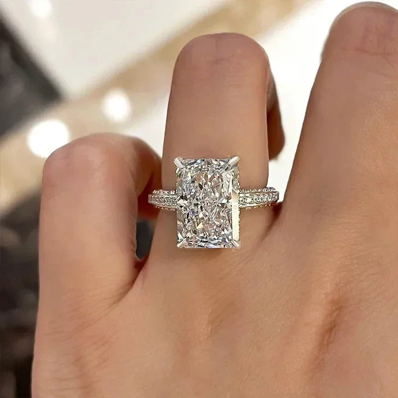 luckacco 2025 simple and elegant rectangle cut cz rings for women luxury engagement wedding bridal accessories temperament lady jewelry