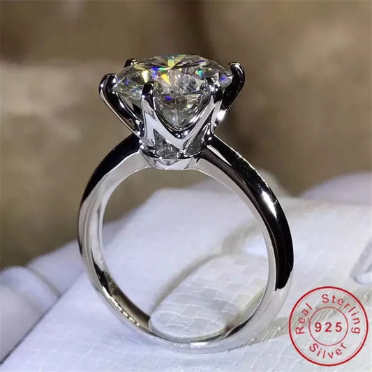 Luckacco Fashion 3ct Diamond Ring Solitaire Woman 925 Sterling Silver Yellow Gold Moissanite Ring Engagement Wedding Jewelry