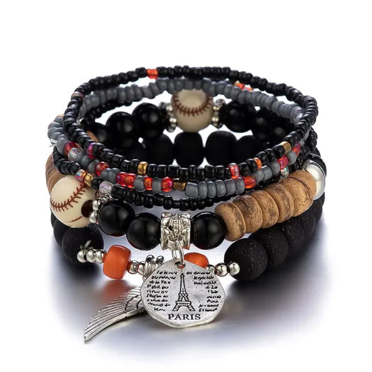 Luckacco Boho Tree Of Life Bracelet Set For Women Fashion Tassels Charm Wooden Beads Elastic Chain Bangle Girl Trendy Party Jewelry