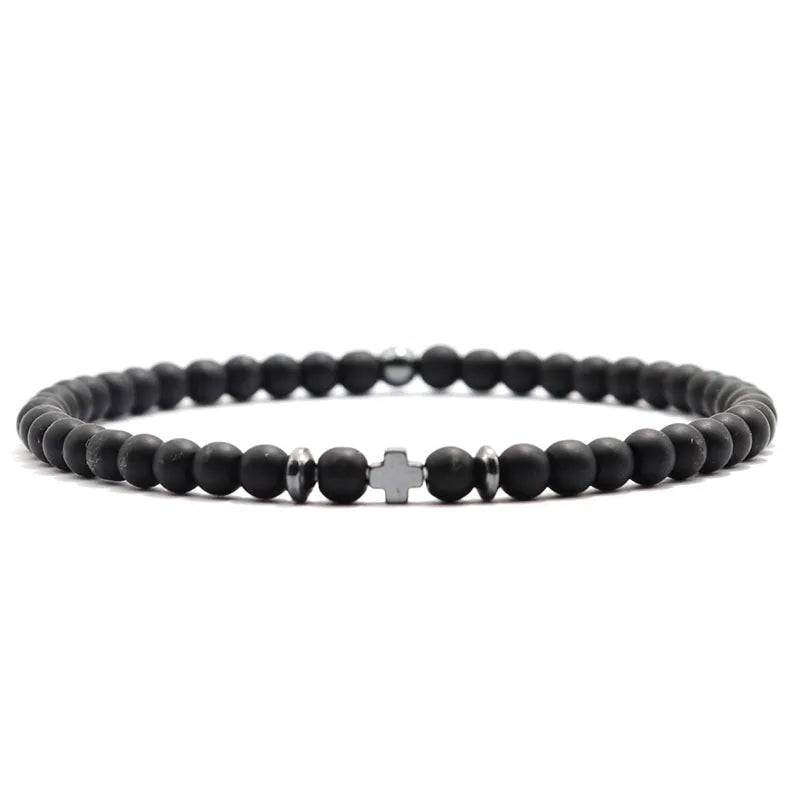 luckacco new fashion cross bracelet for men 4mm small beads strand braslet natural red howlite lava stone braclet hematite healing joias