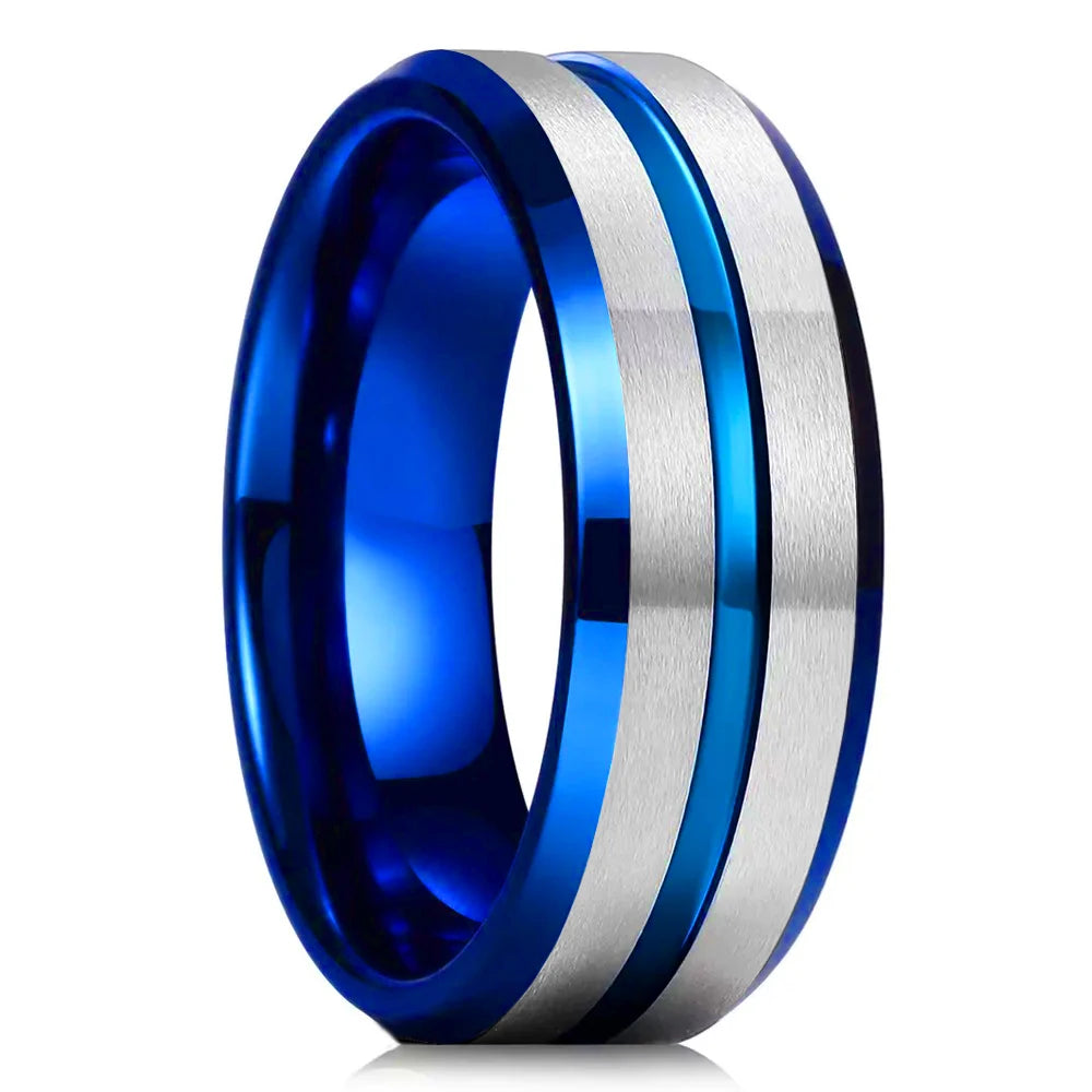 luckacco fashion men 8mm rose gold color stainless steel rings double groove pattern promise rings for men wedding jewelry accessories