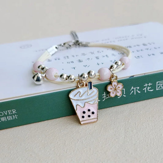 Luckacco Korean Rabbit Flower Rope Bracelet for Women Girls Fashion Woven String Bell Heart Airplane Beads Friendship Party Jewelry Gifts