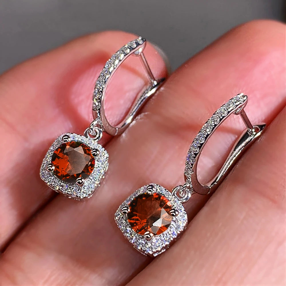 luckacco daily picks new trendy square shape drop earrings brilliant bridal engagement wedding jewelry elegant female dangle earring nice gift