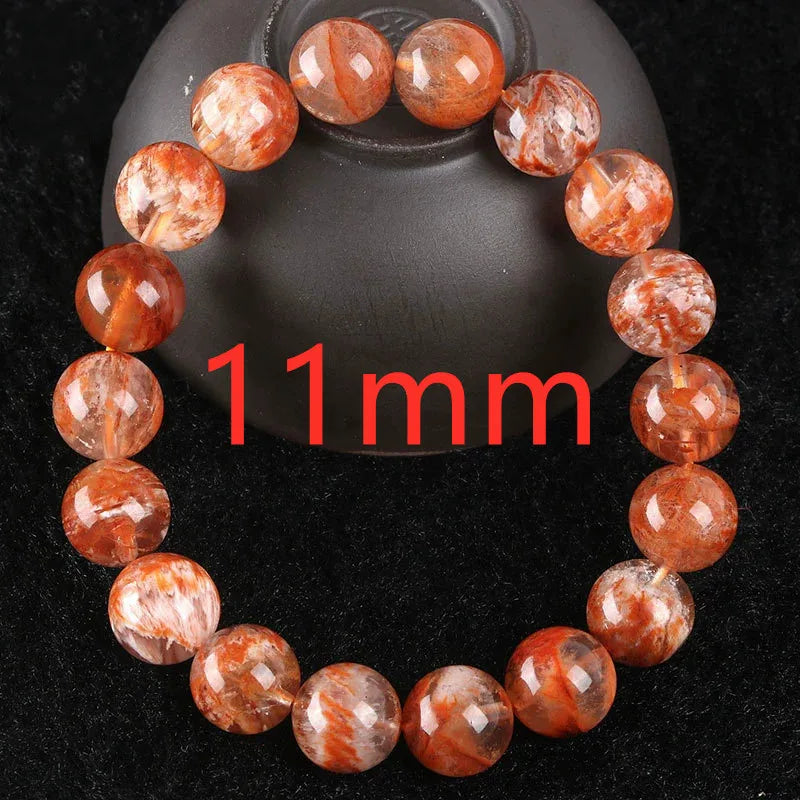 luckacco natural orange white sericite snow phantom quartz bracelet crystal clear round beads bracelet 9mm 10mm aaaaa