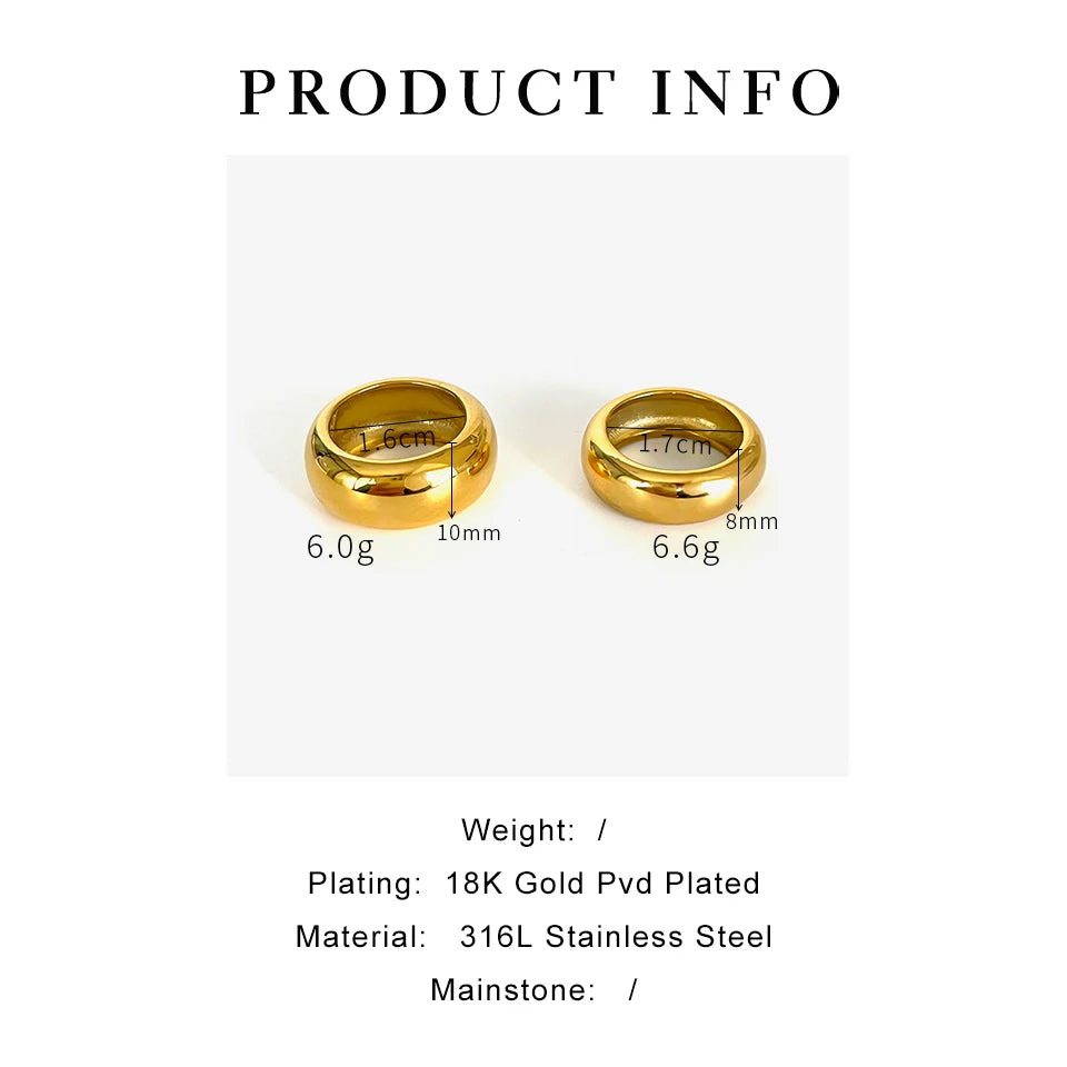 luckacco peri'sbox 8mm 10mm high polish 18k gold plated round chunky rings for women men smooth stainless steel minimalist party jewelry