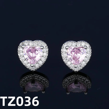 Luckacco 925 Sterling Silver Jewelry Set Heart Shape Pink Crystal Zircon Necklace Earrings Ring Women's Elegant Jewelry