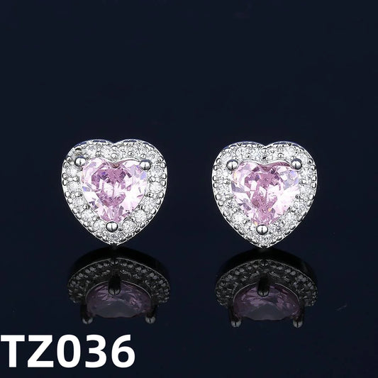 Luckacco 925 Sterling Silver Jewelry Set Heart Shape Pink Crystal Zircon Necklace Earrings Ring Women's Elegant Jewelry