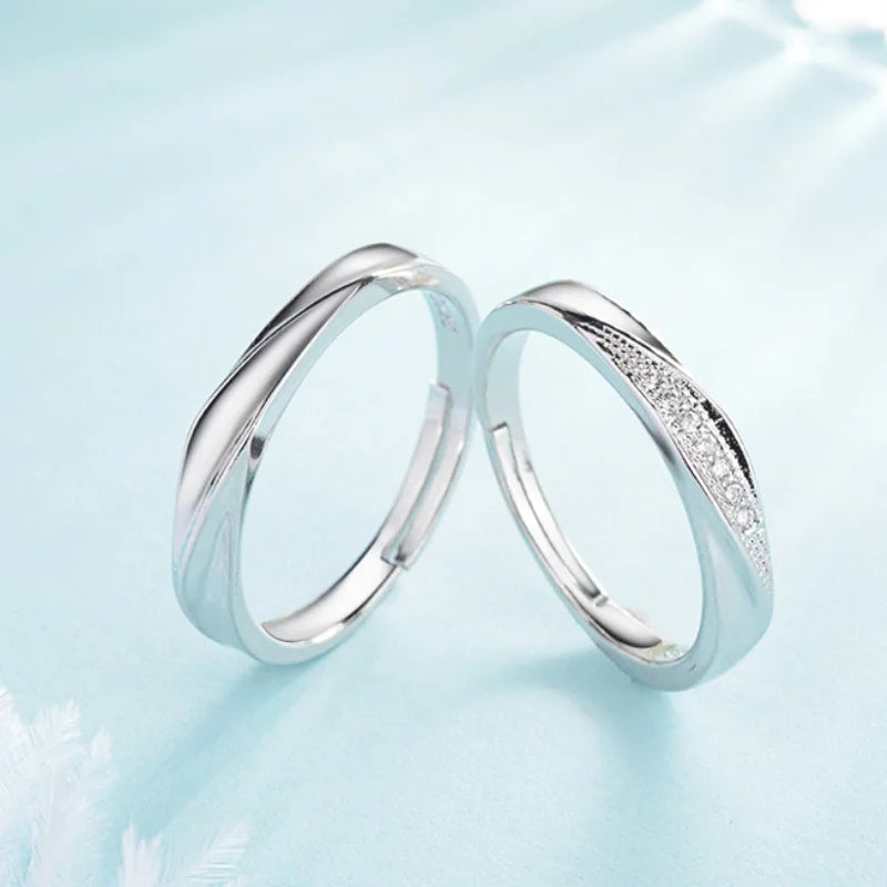 luckacco high-quality couple wedding ring for woman men 2pcs love heart zircon adjustable rings fashion stainless steel engaged jewelry