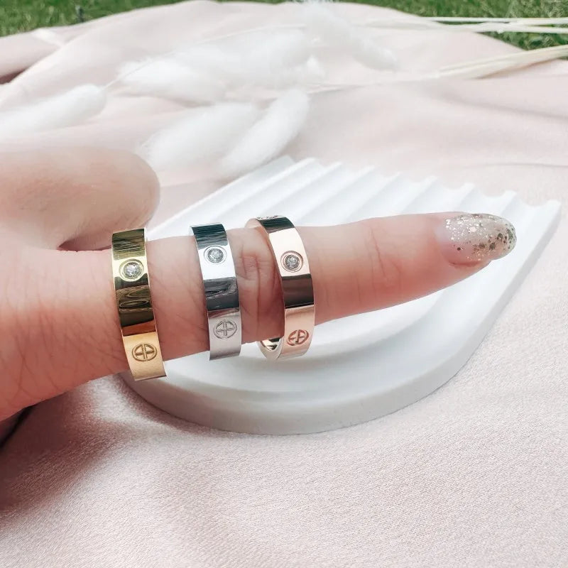 luckacco trend luxury brand cross stainless steel zircon ring with stone for woman girl for men couple finger wedding ring bague femme
