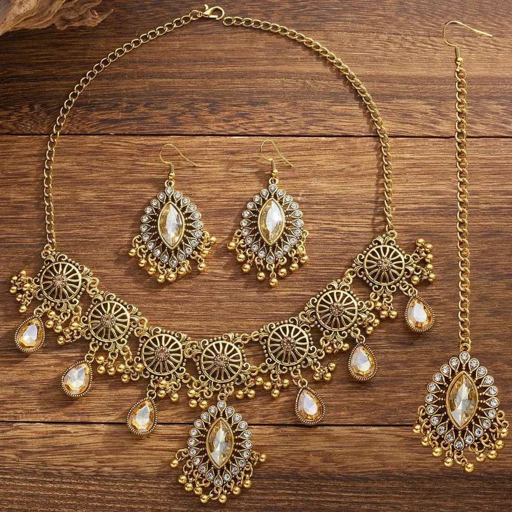 luckacco pendentif goutte d'eau, ensemble de bijoux à pampilles ajourées, style ethnique ajouré pour femmes, ensemble de bijoux vintage exagéré