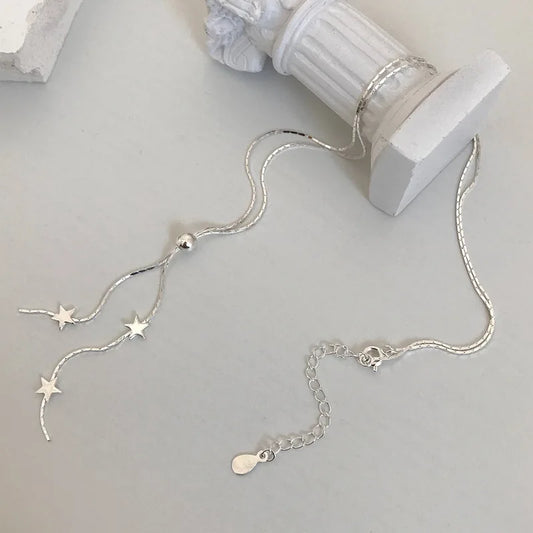 Luckacco New Fashion Simple 925 Sterling Silver Star Pendant Necklace For Women Girl Clavicle Chain Choker Statement Jewelry