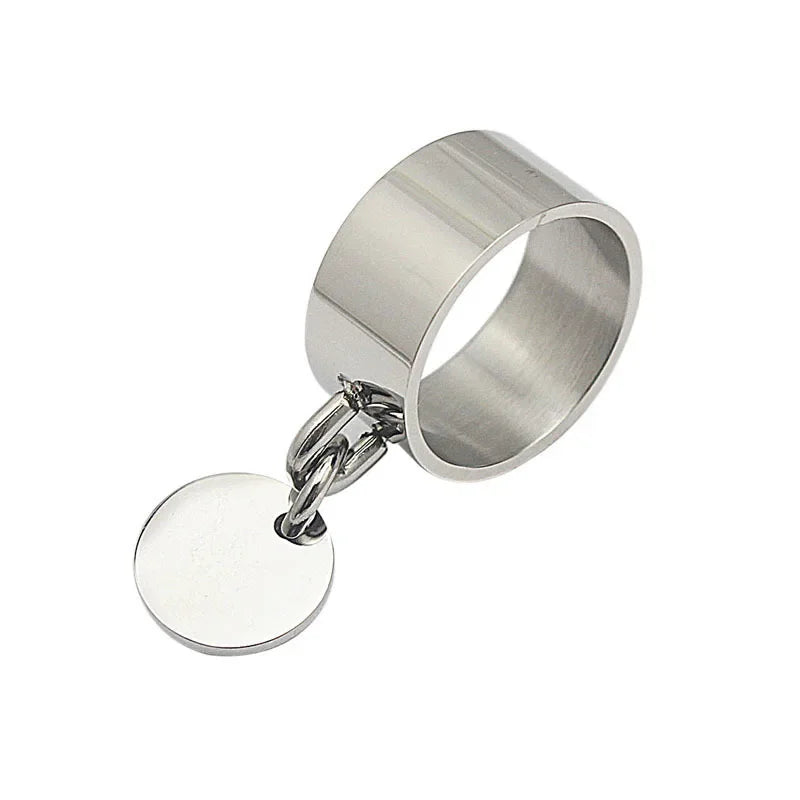 luckacco oval geometric pendant ring women fashion jewelry stainless steel o charm finger ring size 7 10 11 6 9 8