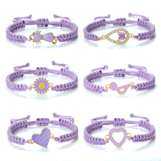 Luckacco New Women Rope Bracelets Hand Woven Purple Thread Bracelet Cute Animal Pendant Bracelet Vintage Daisy Flower Bangle Girl Jewelry