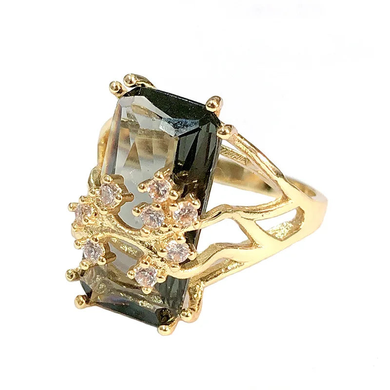 luckacco european and american inlaid rectangular zircon retro ring fashionable women's ring, suitable for party dates