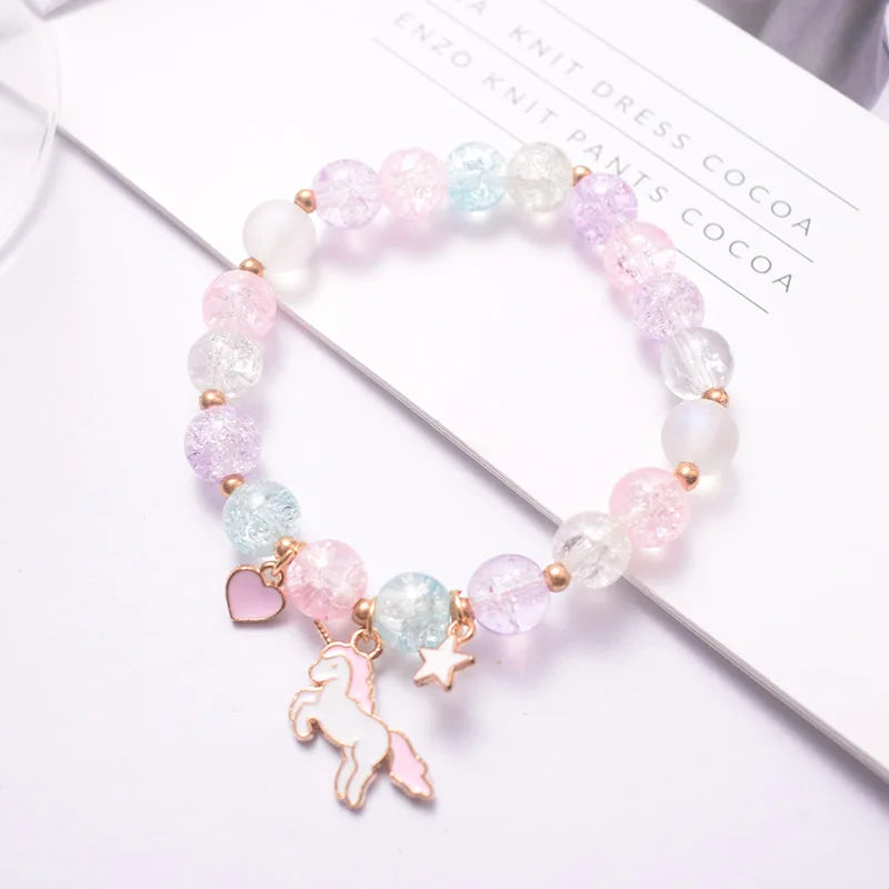 luckacco makersland sweet bead bracelet for children women cute flower pendant bracelets kids girls charm jewellery gifts