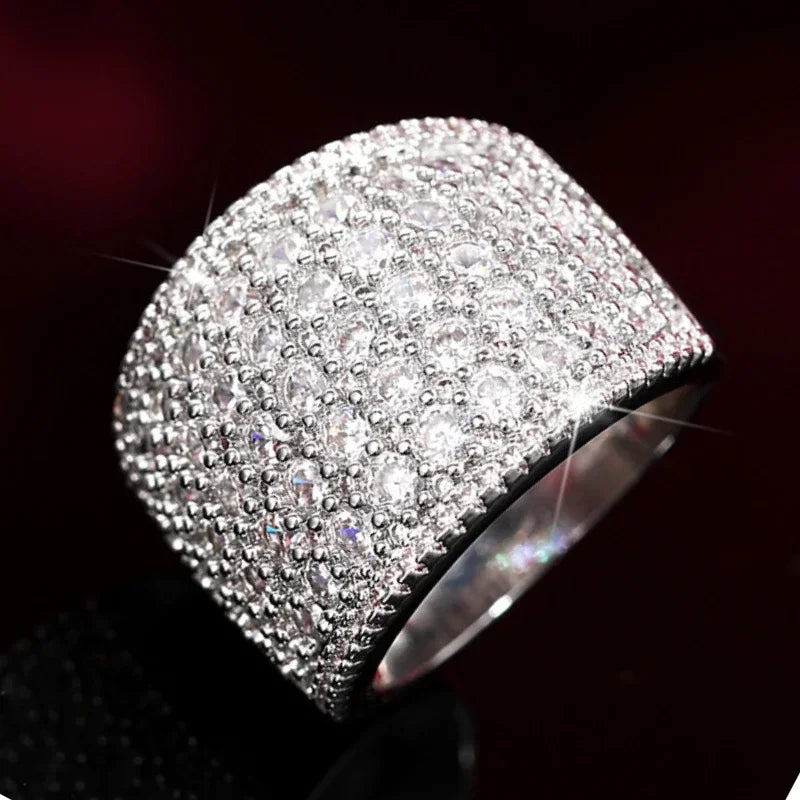luckacco 2025 full bling iced out rings for women luxury silver color crystal finger  wedding engagement bands hot trendy jewelry