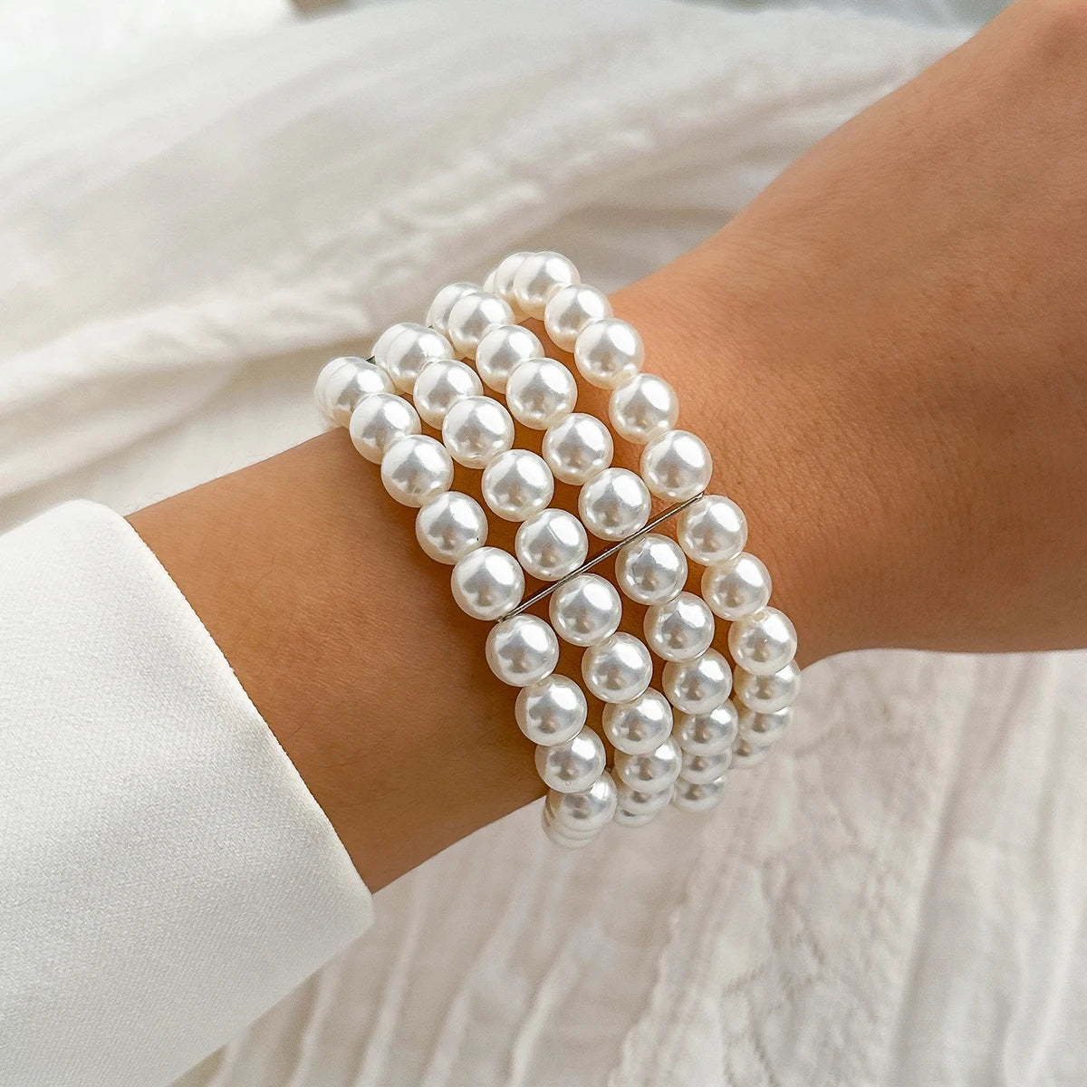 luckacco ingesight.z  luxury multilayer imitation pearl beaded wide cuff bracelets for women simple charm bangles party birthday gifts