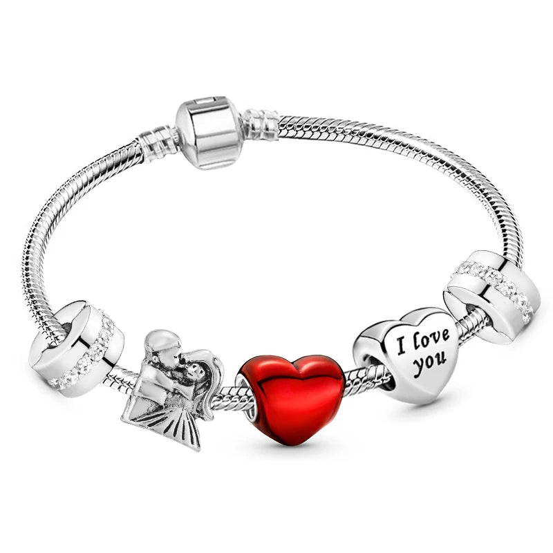 luckacco romantic style jewelry charm bracelets with family love beads bracelet for women couples pulseras jewelry gift special offer