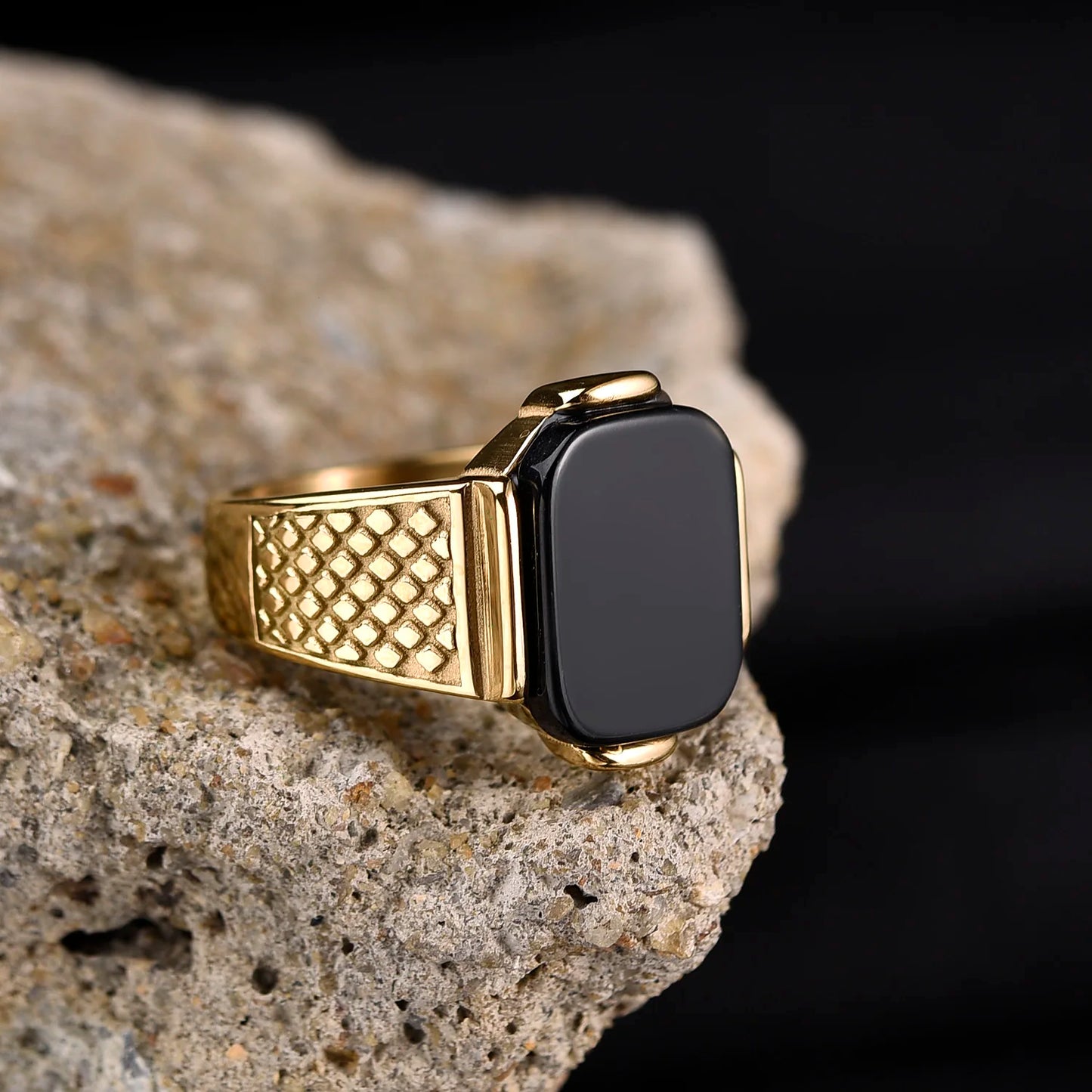 luckacco r3351g men's high quality vintage stainless steel gemstone styles ring jewelry