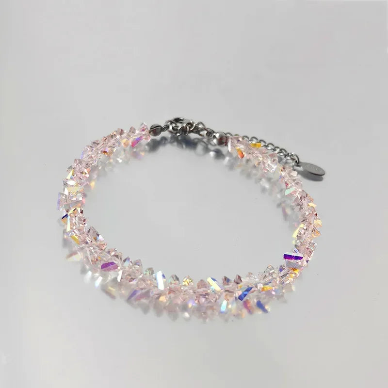 luckacco shiny mulit-cut transparent crystal bracelet for women trend irregular chain beaded on the hand handmade jewelry girls gifts