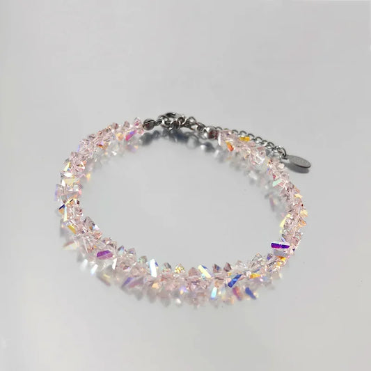 Luckacco Shiny Mulit-cut Transparent Crystal Bracelet for Women Trend Irregular Chain Beaded on the Hand Handmade Jewelry Girls Gifts