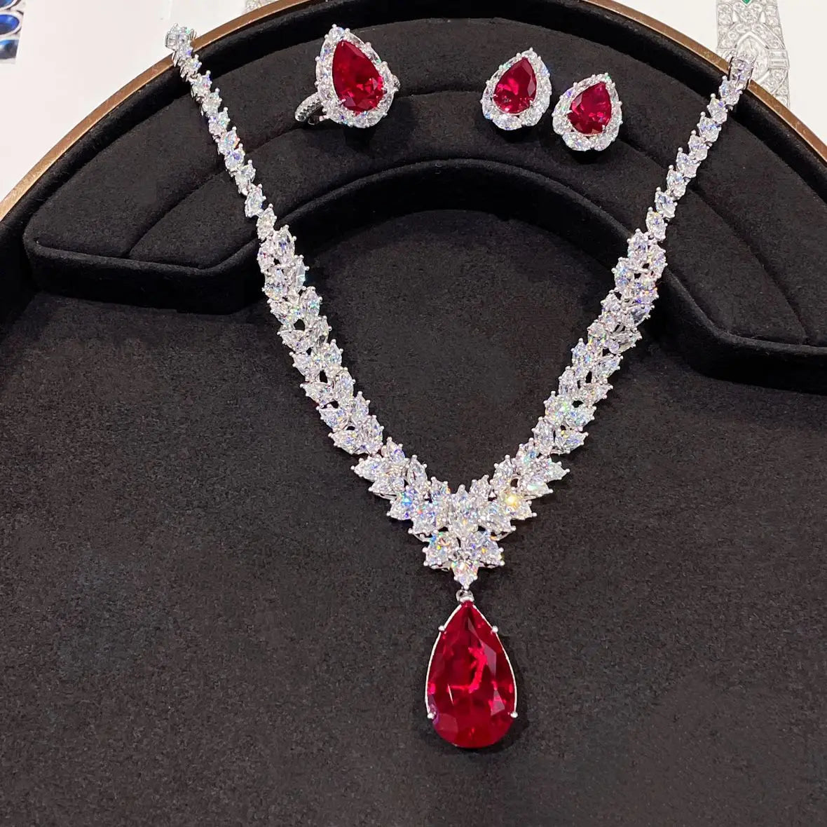 luckacco valuable lab jade diamond jewelry set 925 sterling silver engagement wedding rings earrings necklace for women bridal party gift