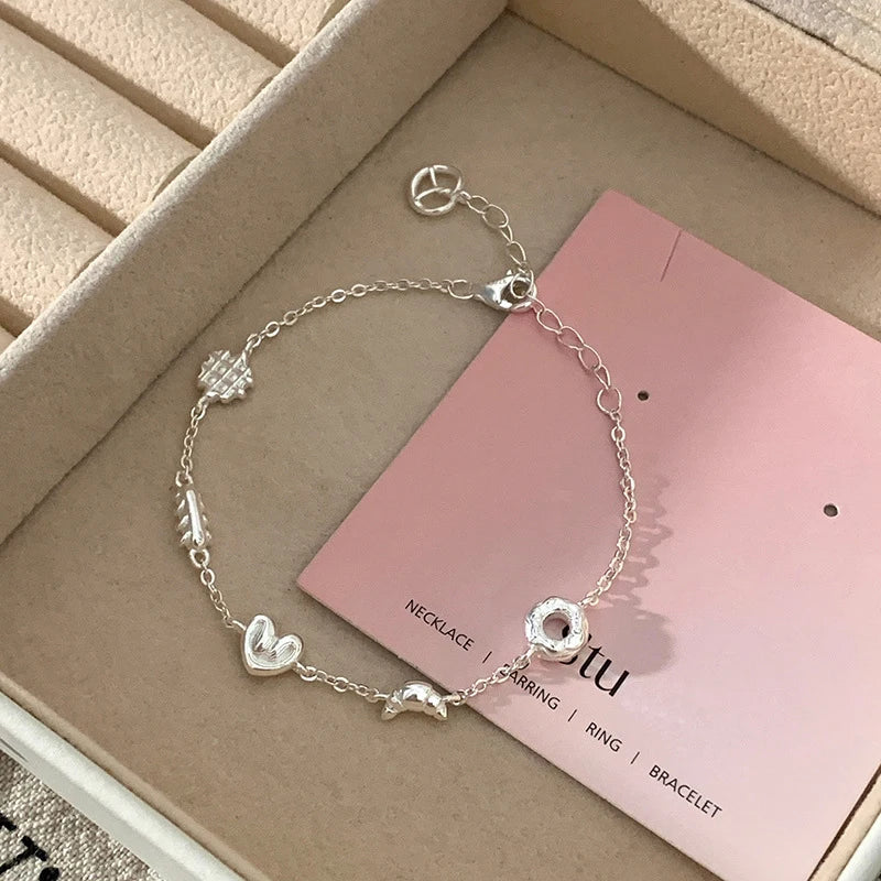 luckacco new 925 silver geometric bead punk peace of mind words irregular string bracelet for woman girl fashion jewelry gift dropship