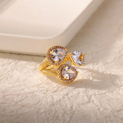 Luckacco Luxury Gemstone Flower Stainless Steel Rings Zircon Adjustable Ring Women Wedding Anti Fading Jewelry Vacation Accessories Gift