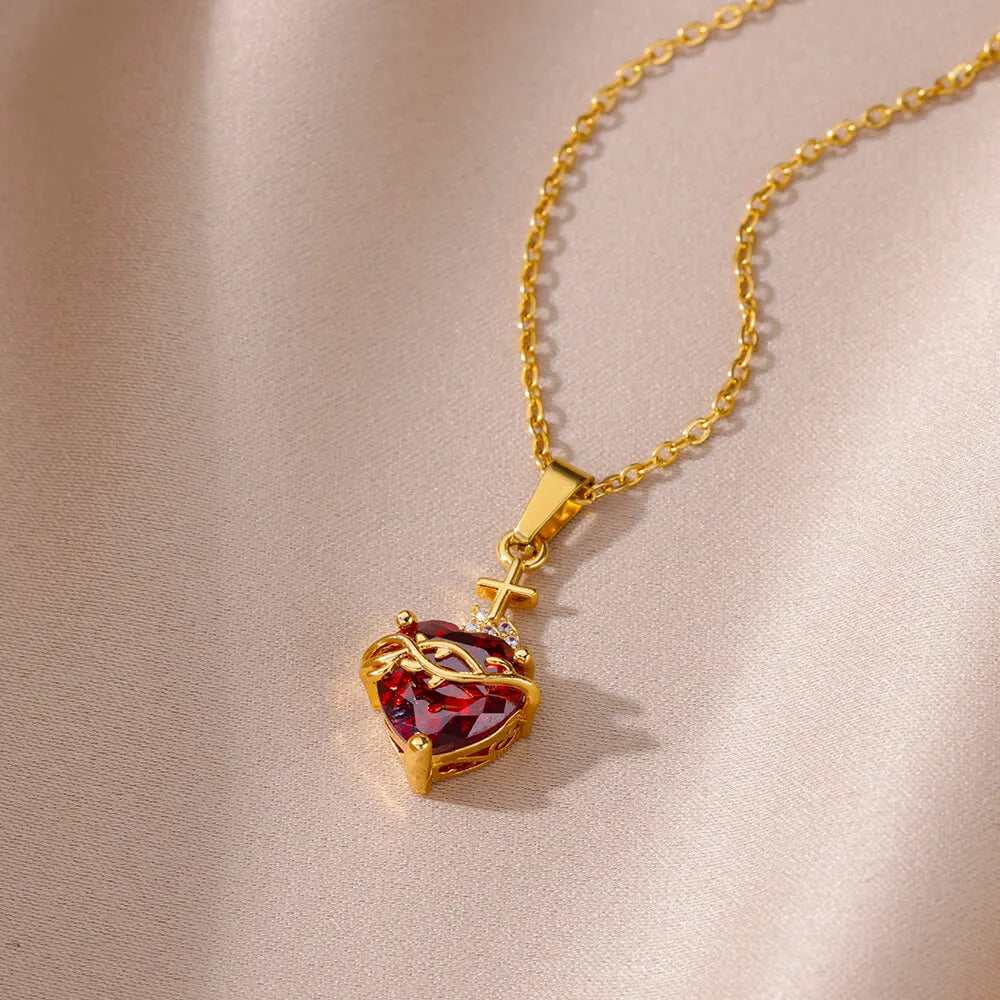 luckacco zircon heart cross necklaces for women vintage geometric surrounded by vines choker necklace aesthetic fashion jewelry gift 2025