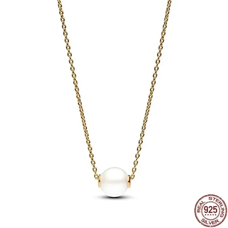luckacco new 925 sterling silver gold droplet pearl snowflake pendant necklace exquisite and luxurious women's charm jewelry gift