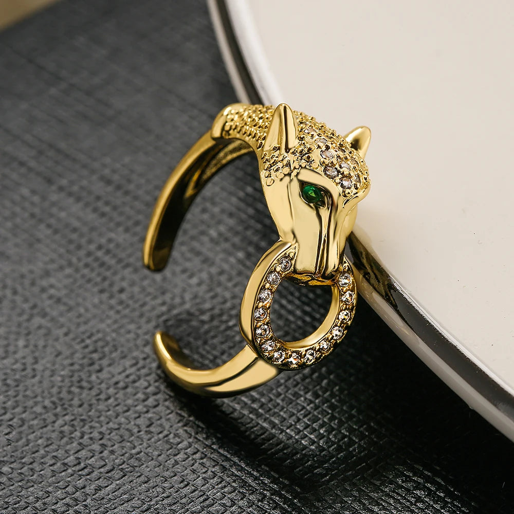 luckacco newbuy new high quality gold-plated zircon hip-hop style rings fashion delicate leopard ring women's party jewelry accessories
