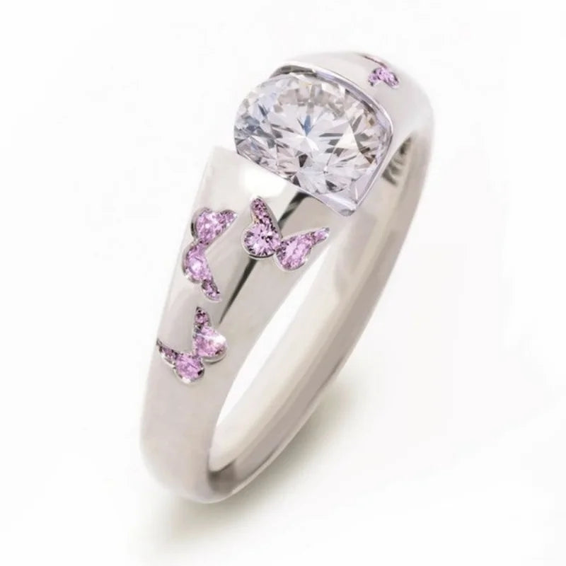 luckacco creative women fashion butterfly ring silver color inlaid white stone engagement rings for women bridal wedding jewelry