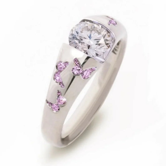 Luckacco Creative Women Fashion Butterfly Ring Silver Color Inlaid White Stone Engagement Rings for Women Bridal Wedding Jewelry