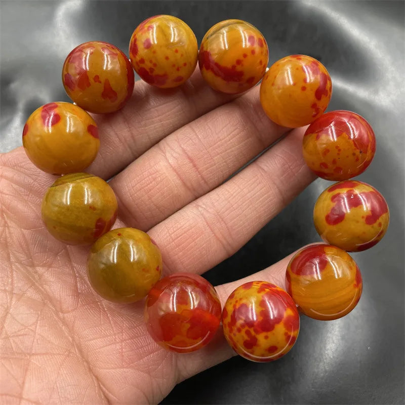 luckacco new retro floating red flower ball chicken blood jade agate bracelet chalcedony