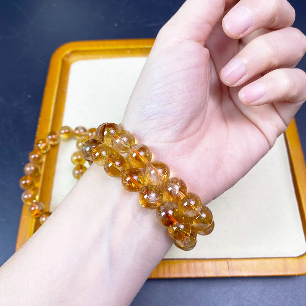 luckacco natural citrine quartz bracelet for wealth luck-reiki healing chakra balancing unisex yellow crystal beads jewelry for men women