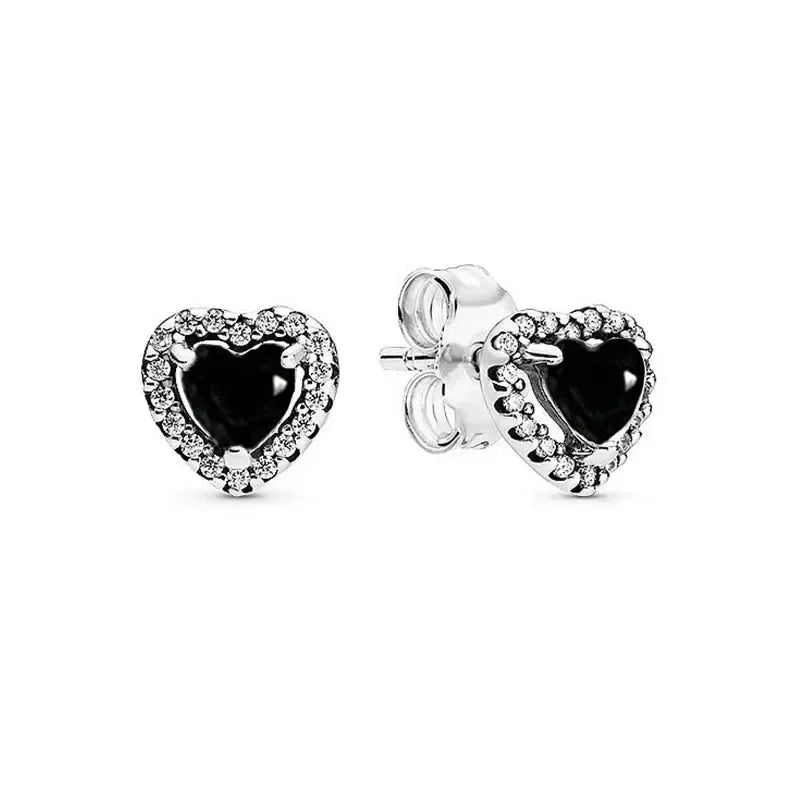 luckacco new 925 sterling silver heart-shaped pink ring necklace earring set luxurious sparkling charm jewelry fashion wedding gift