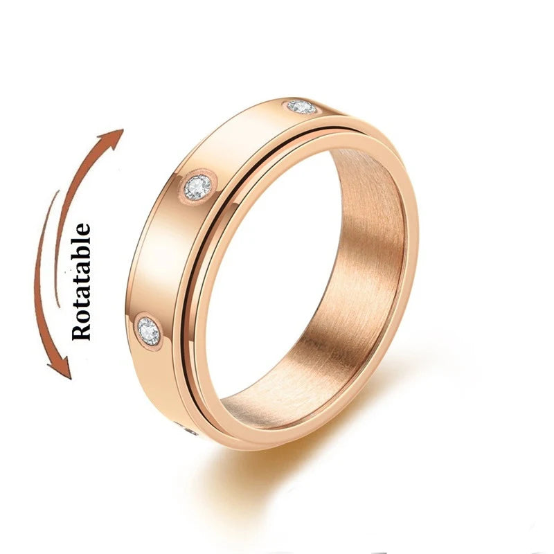 luckacco simple stainless steel anxiety fidget spinner rings for couple rotating anti stress wedding band knuckle ring fashion jewelry