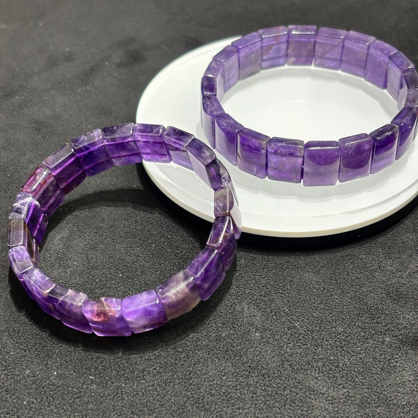 luckacco natural rectangle bead amethyst bangle bracelet women girl gift elastic soft bangle reiki healing jewelry purple accessory