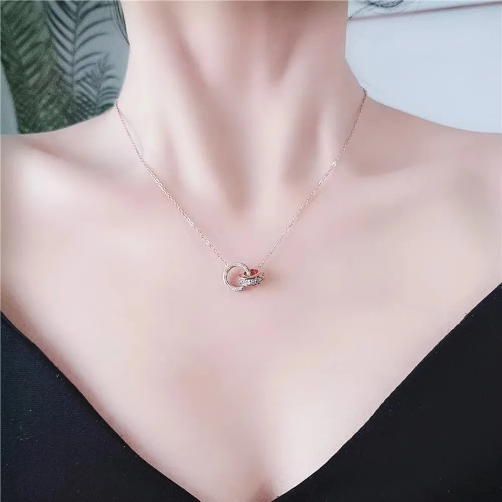 luckacco personality roman numeral double ring cross zircon bracelet for women korea fashion gold color stainless steel bangle jewelry