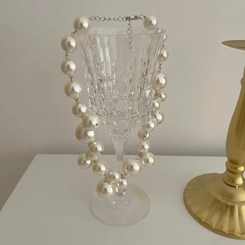 luckacco elegant imitation pearl women's necklace big pearls beads choker necklaces party wedding bride necklace jewelry girls gifts